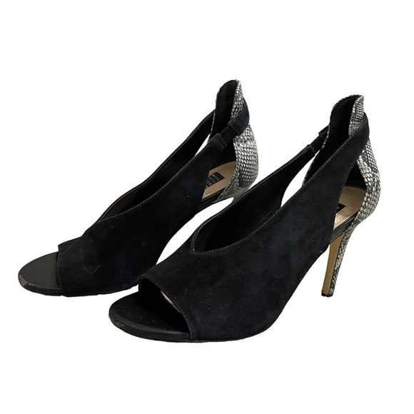 White House Black Market Peep Toe Snakeskin Suede Leather Heels - Picture 1 of 11